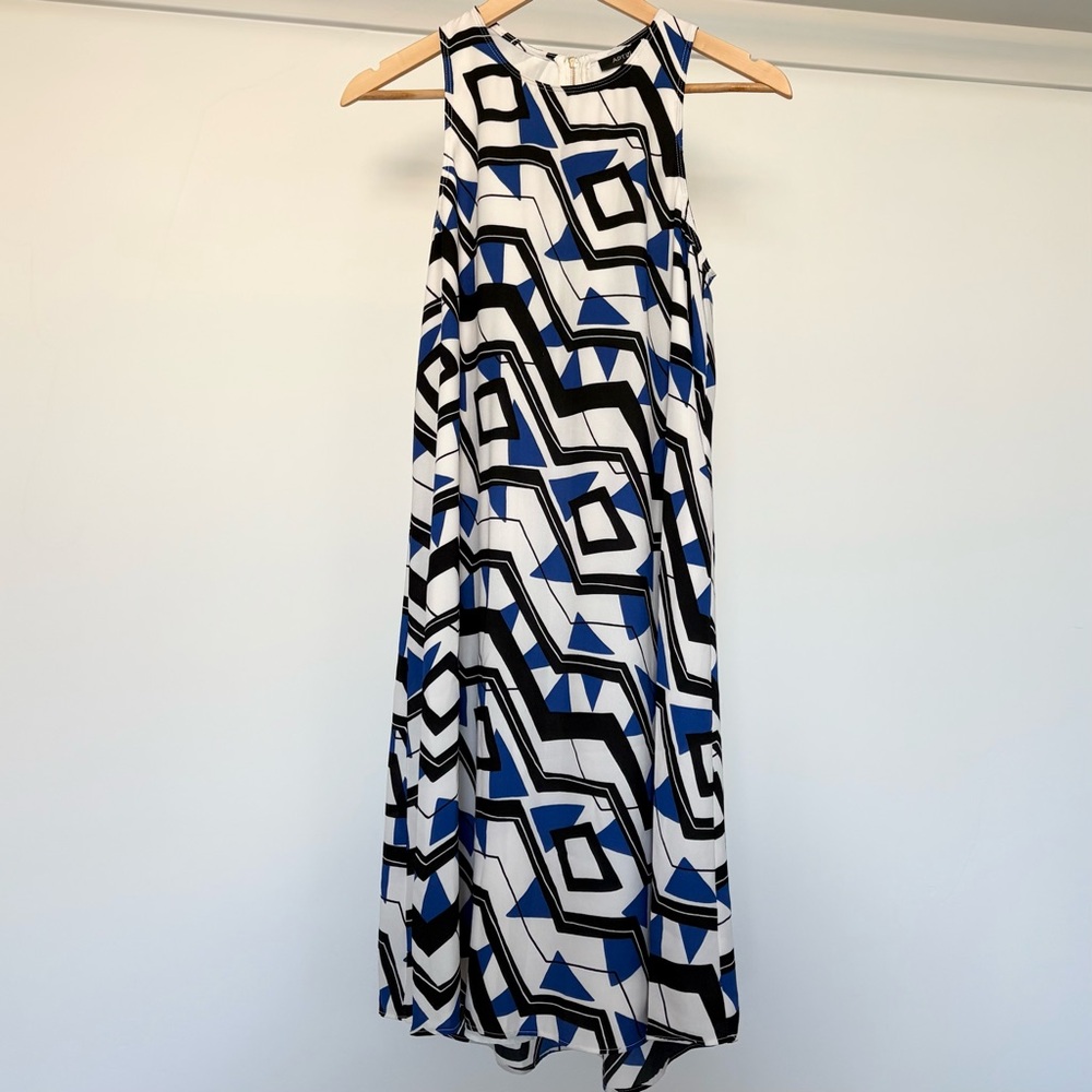 NWT Apt. 9 Sleeveless Blue White Black Geometric Dress Size Small Asymmetric